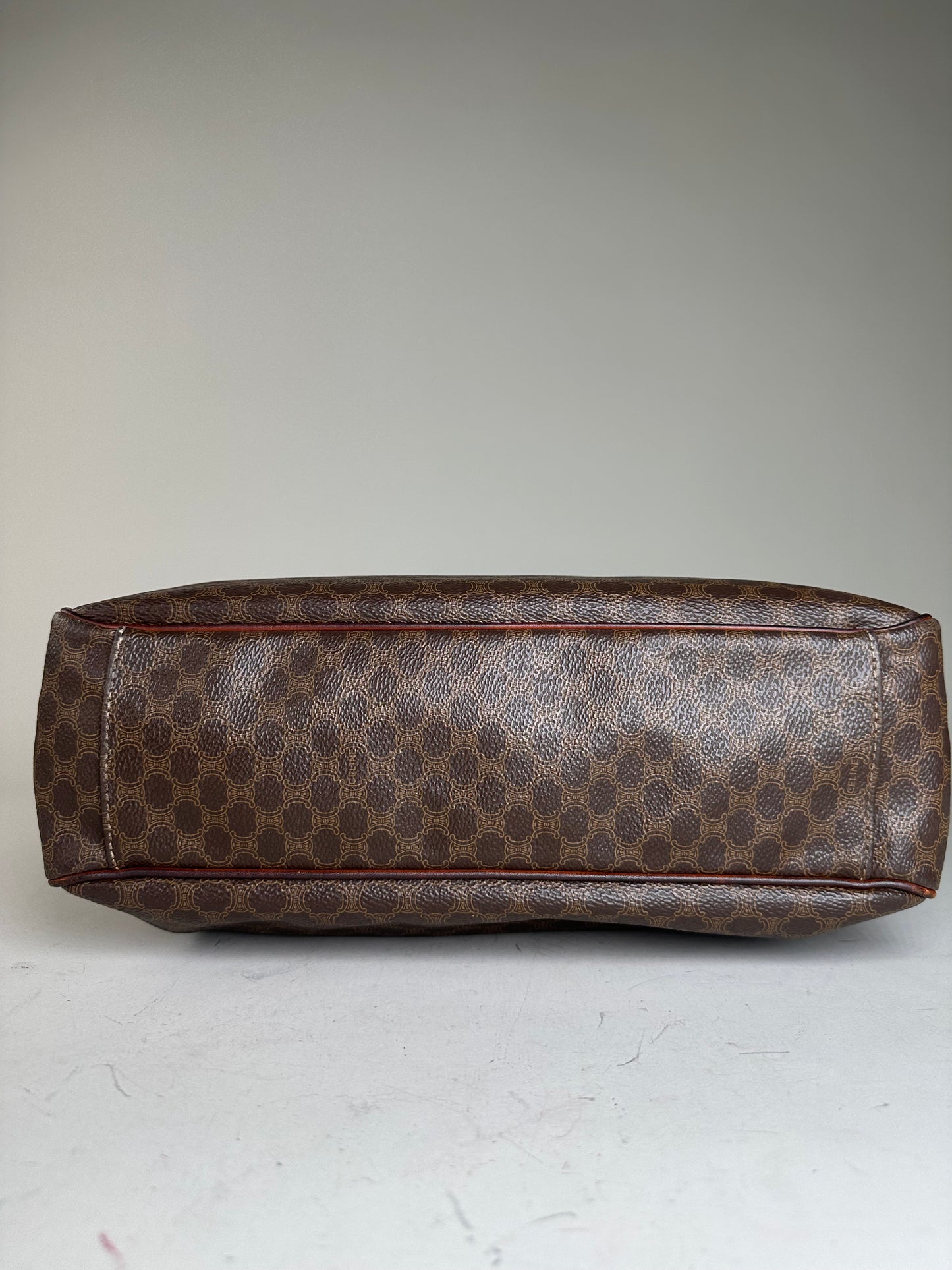 Vintage Celine Coated Canvas Tote Brown Leather Trim Gold