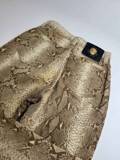 Vintage Versace Snake Emblossed Canvas Pants Gold