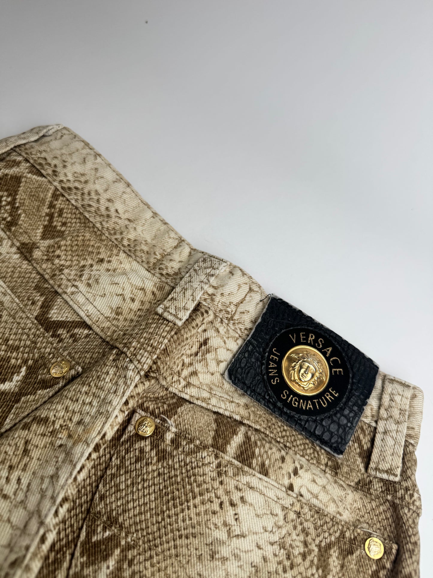 Vintage Versace Snake Emblossed Canvas Pants Gold
