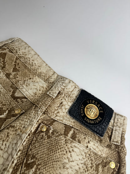 Vintage Versace Snake Emblossed Canvas Pants Gold