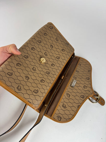 Sac vintage en cuir monogramme Dior beige marron