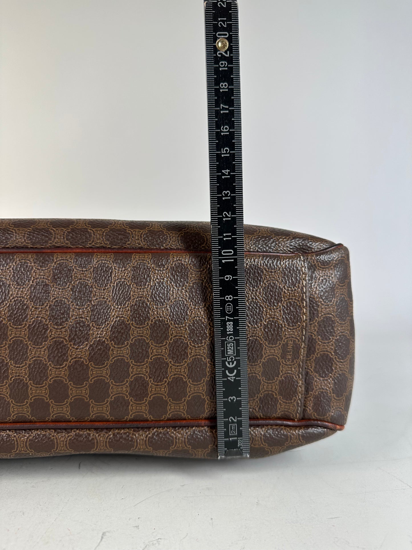 Vintage Celine Coated Canvas Tote Brown Leather Trim Gold