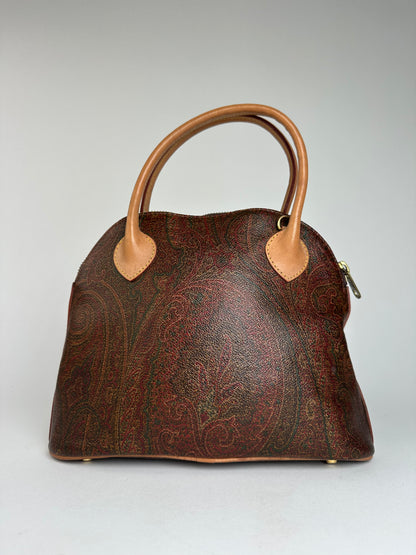 Vintage Etro Paisley Monogram 2Way Leather Handbag Orange Red Brown