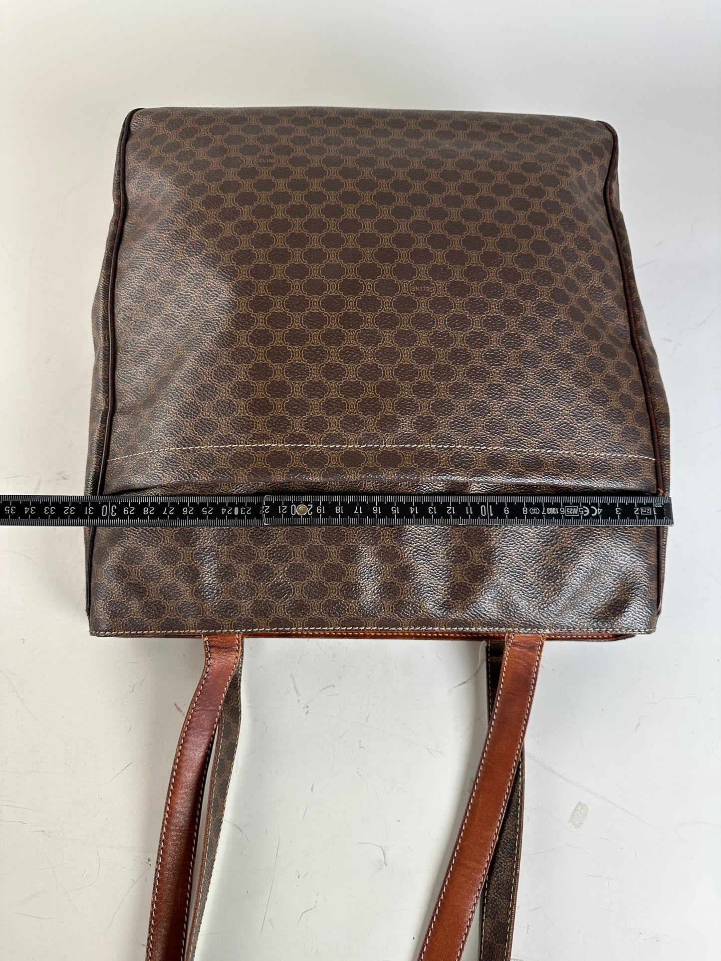 Vintage Celine Coated Canvas Tote Brown Leather Trim Gold