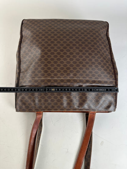 Vintage Celine Coated Canvas Tote Brown Leather Trim Gold