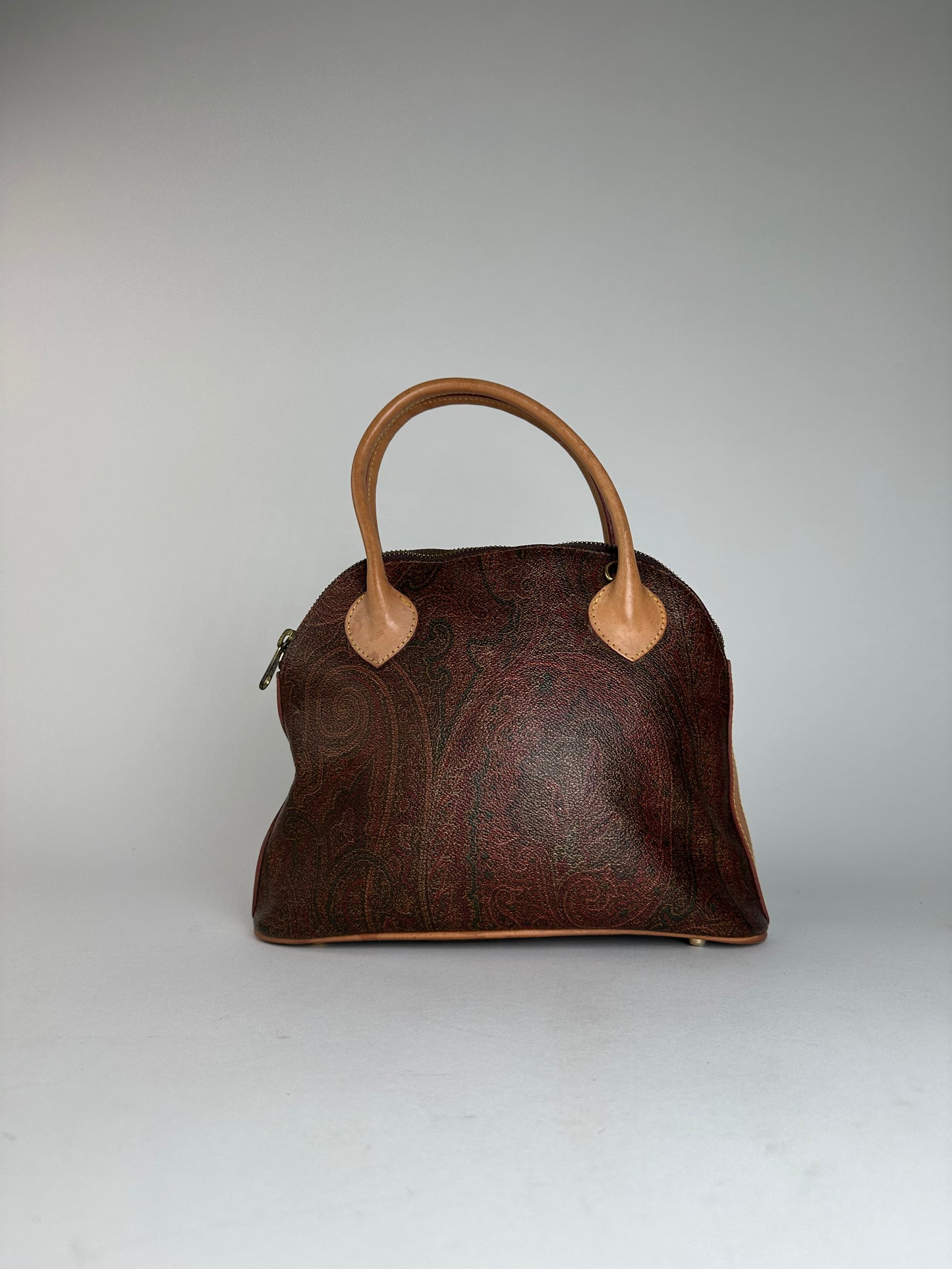 Vintage Etro Paisley Monogram 2Way Leather Handbag Orange Red Brown