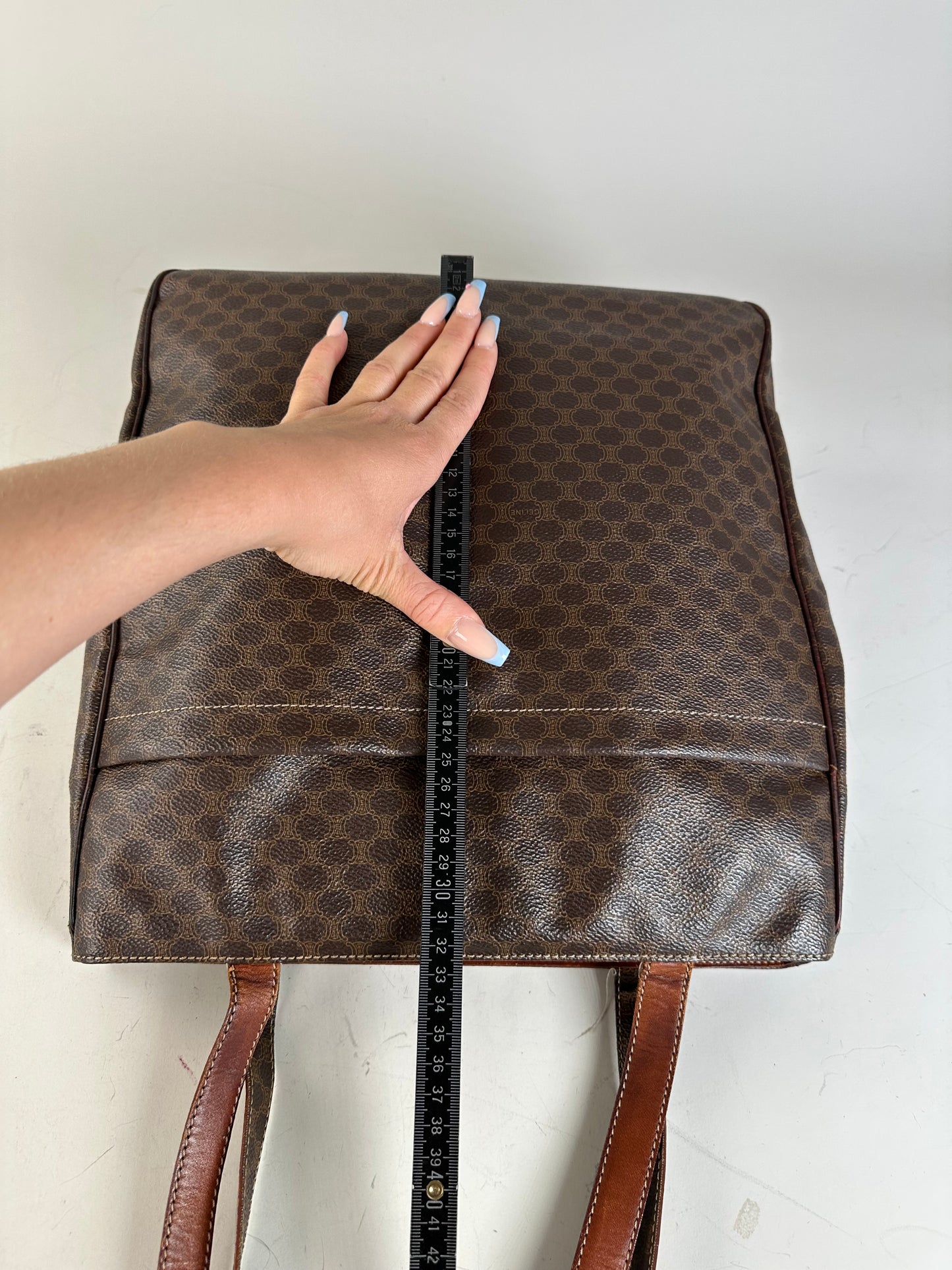 Vintage Celine Coated Canvas Tote Brown Leather Trim Gold