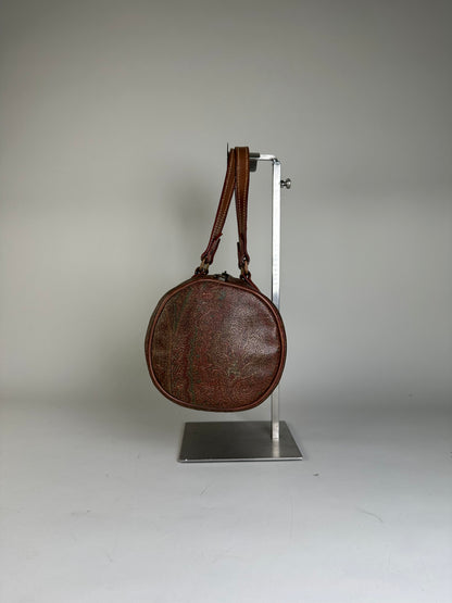 Vintage Etro Paisley Print Leather Duffle Bag Rust Brown