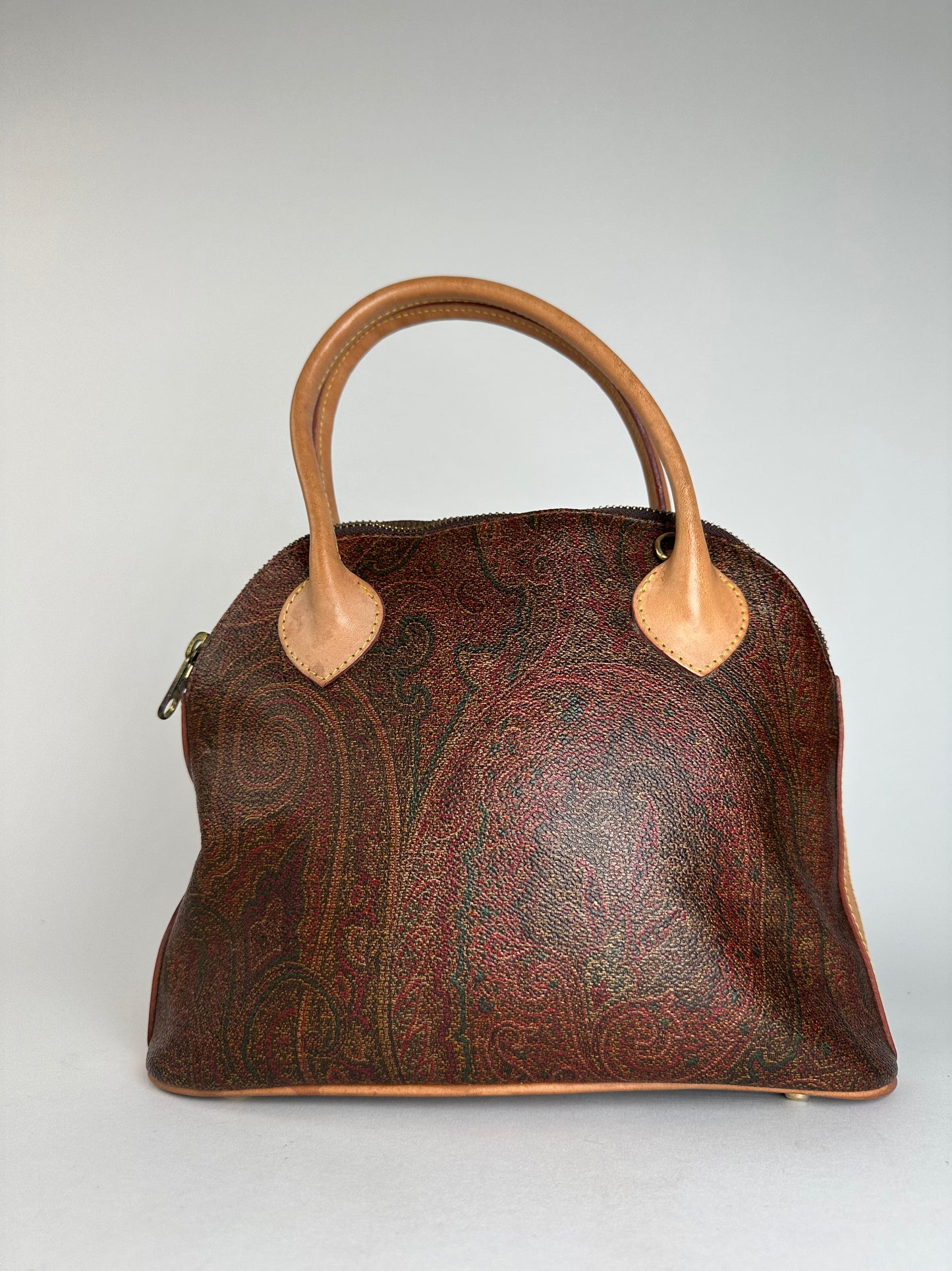 Vintage Etro Paisley Monogram 2Way Leather Handbag Orange Red Brown