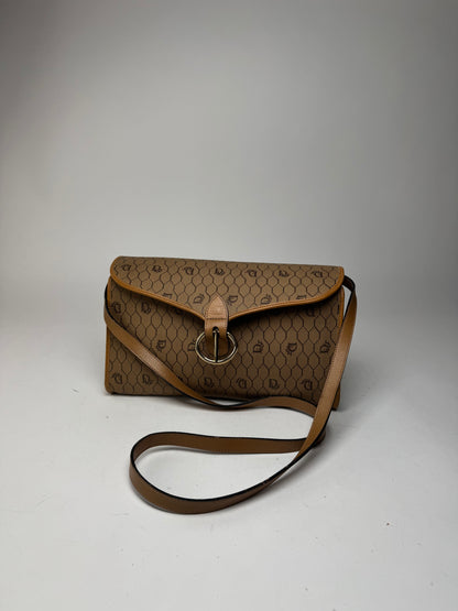 Sac vintage en cuir monogramme Dior beige marron