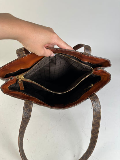 Vintage Celine Coated Canvas Tote Brown Leather Trim Gold