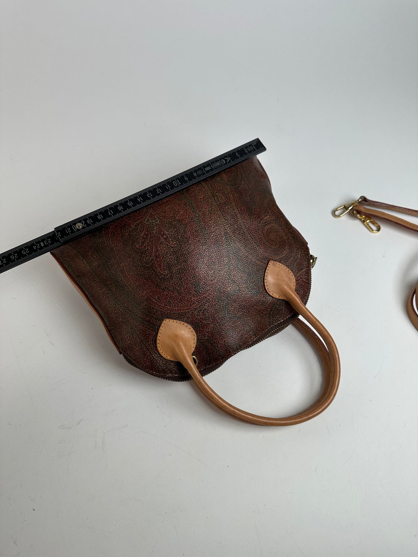 Vintage Etro Paisley Monogram 2Way Leather Handbag Orange Red Brown