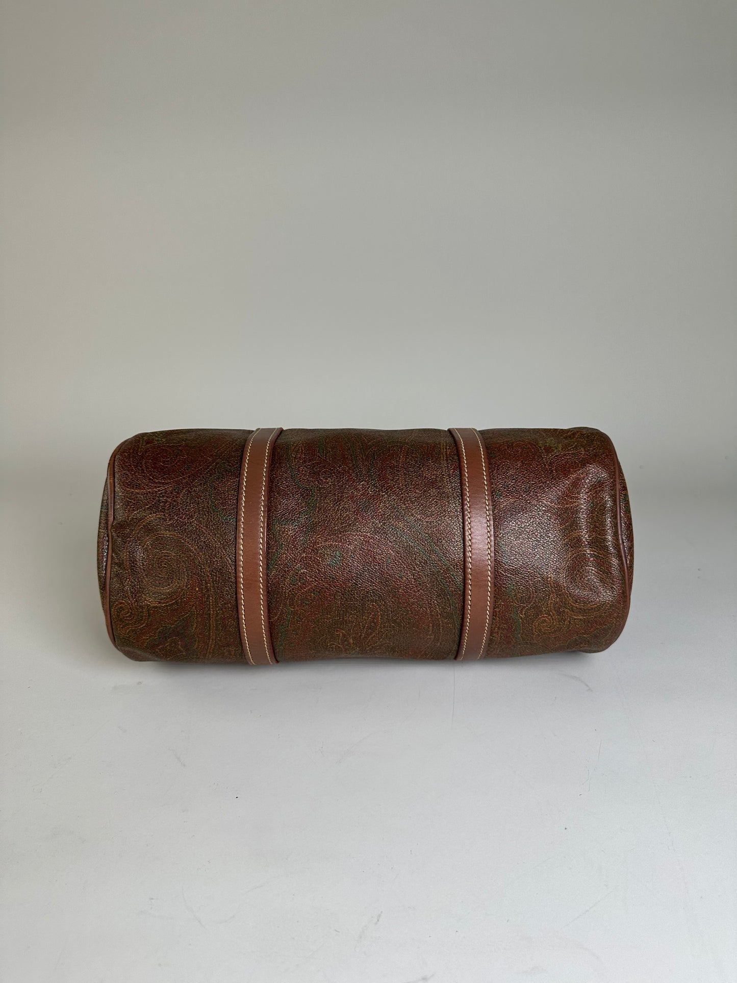 Vintage Etro Paisley Print Leather Duffle Bag Rust Brown