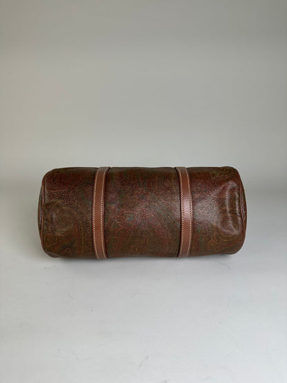 Vintage Etro Paisley Print Leather Duffle Bag Rust Brown