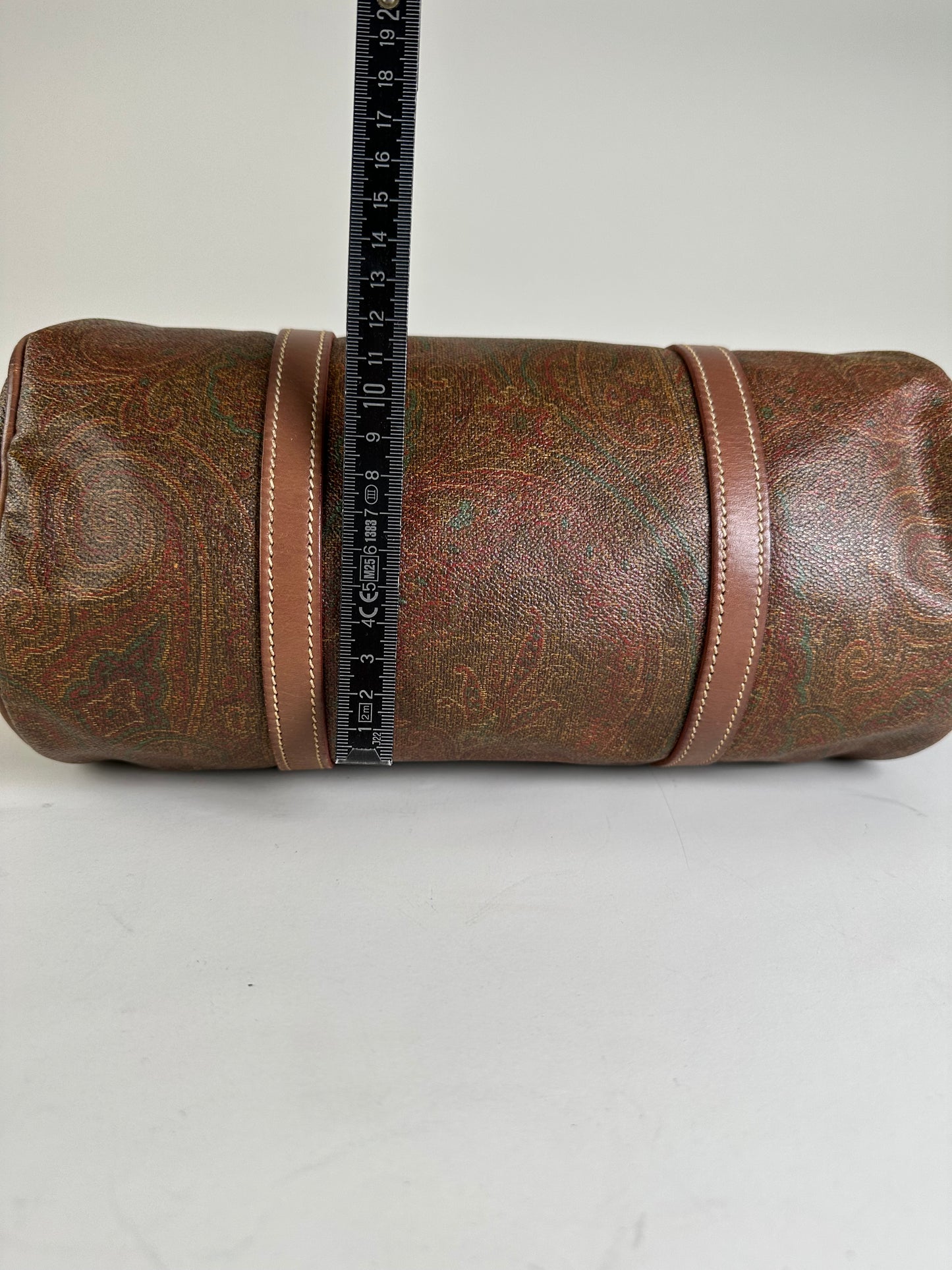Vintage Etro Paisley Print Leather Duffle Bag Rust Brown