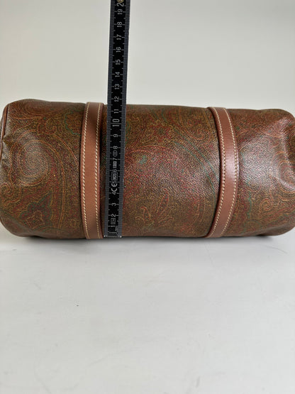 Vintage Etro Paisley Print Leather Duffle Bag Rust Brown