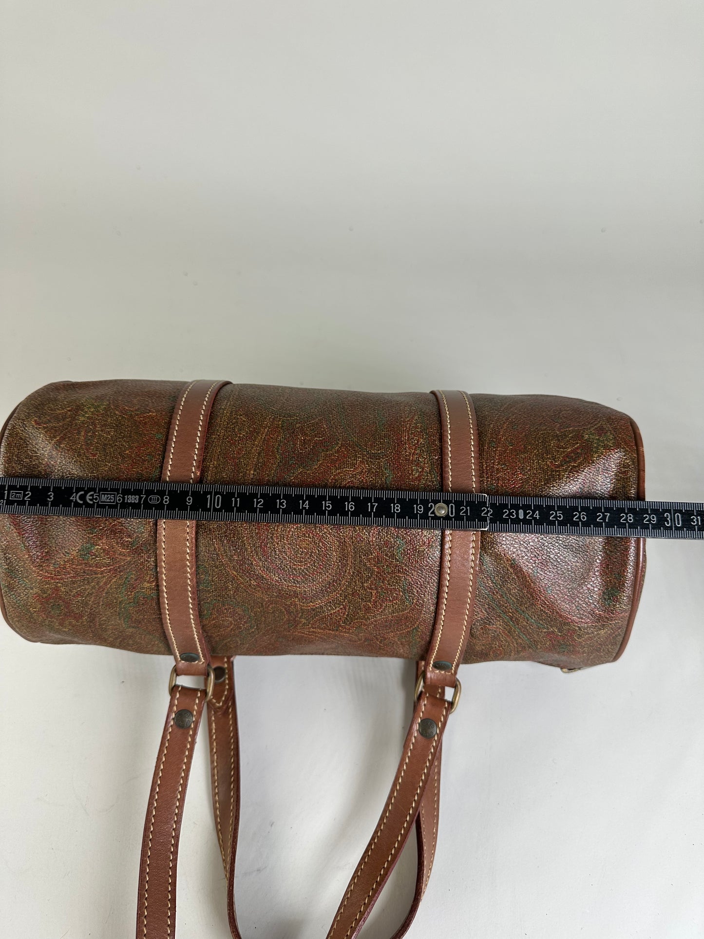 Vintage Etro Paisley Print Leather Duffle Bag Rust Brown