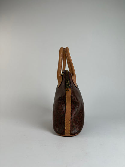 Vintage Etro Paisley Monogram 2Way Leather Handbag Orange Red Brown