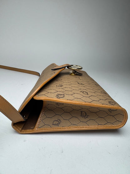 Sac vintage en cuir monogramme Dior beige marron