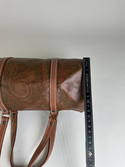 Vintage Etro Paisley Print Leather Duffle Bag Rust Brown