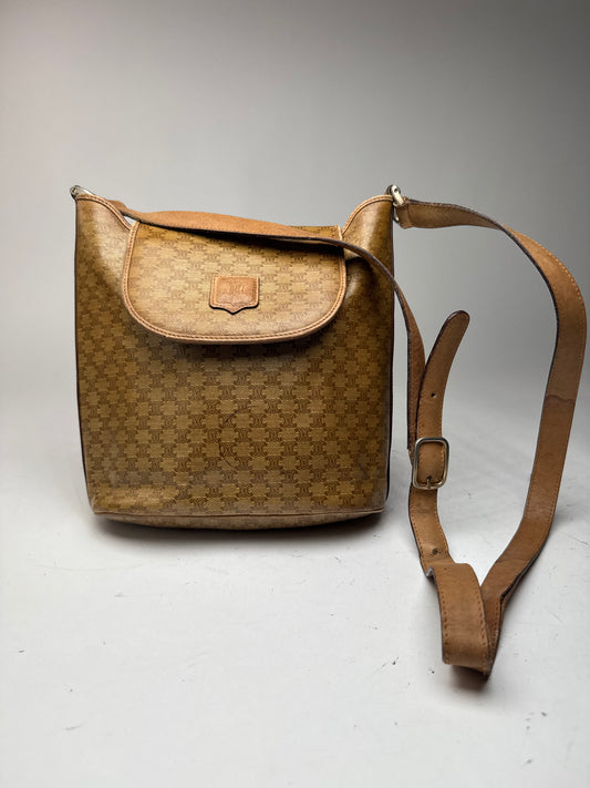 Sac vintage en cuir monogramme Céline Triomphe doré et marron