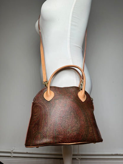Vintage Etro Paisley Monogram 2Way Leather Handbag Orange Red Brown
