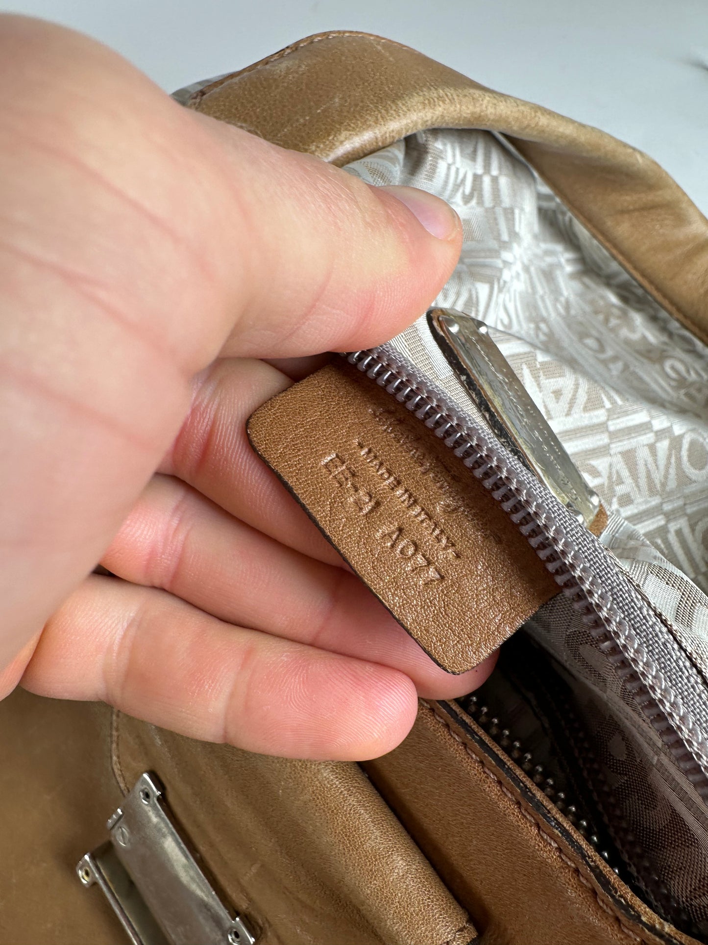 Vintage Salvatore Ferragamo Gancini Shoulder Bag Canvas Tan