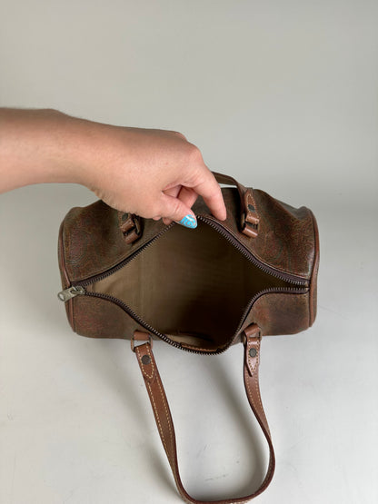 Vintage Etro Paisley Print Leather Duffle Bag Rust Brown