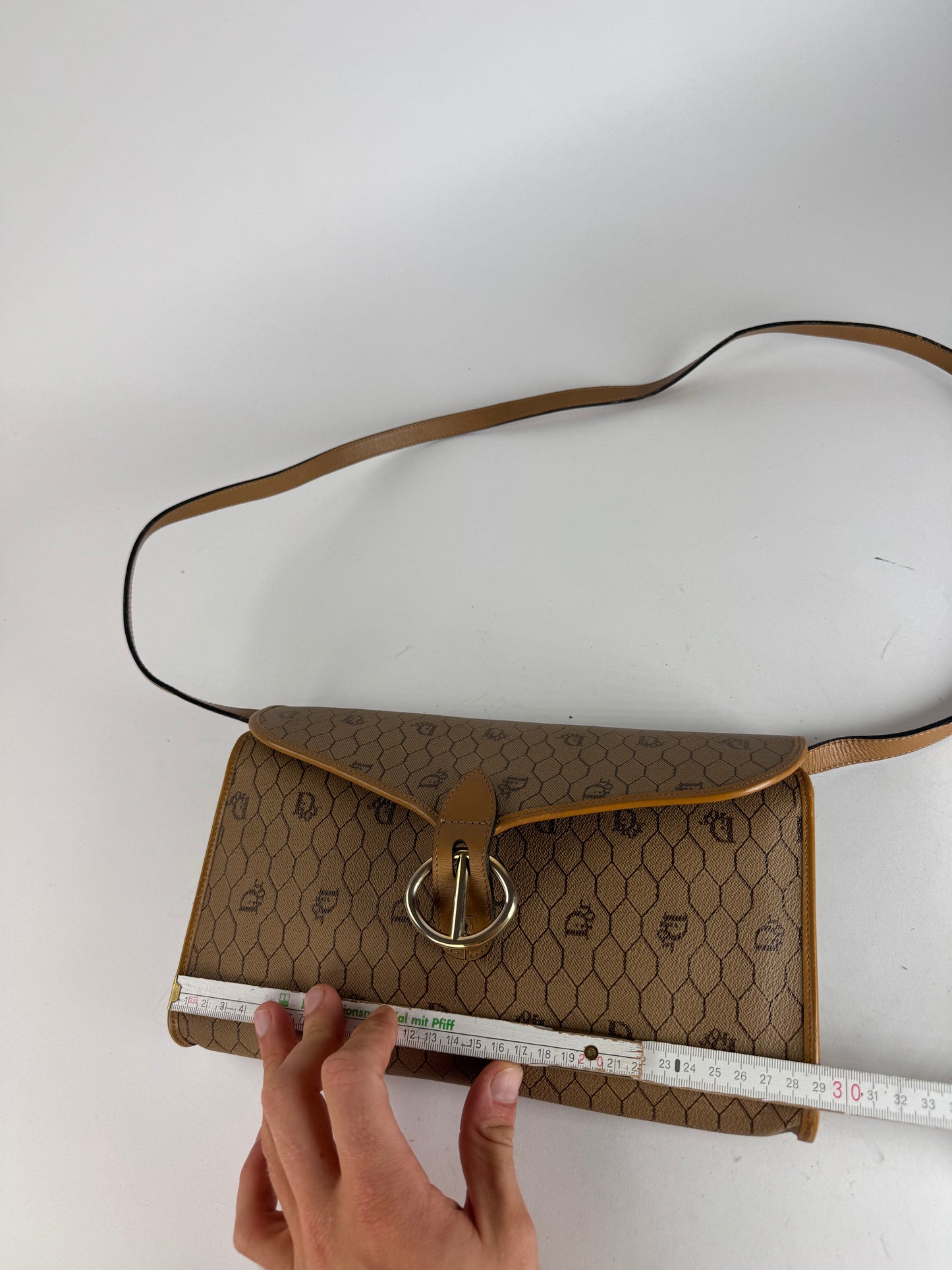 Sac vintage en cuir monogramme Dior beige marron