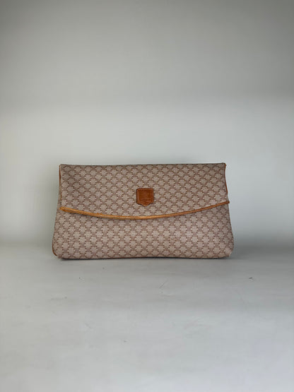 Vintage Celine Macadam Monogram Canvas Clutch Beige Brown