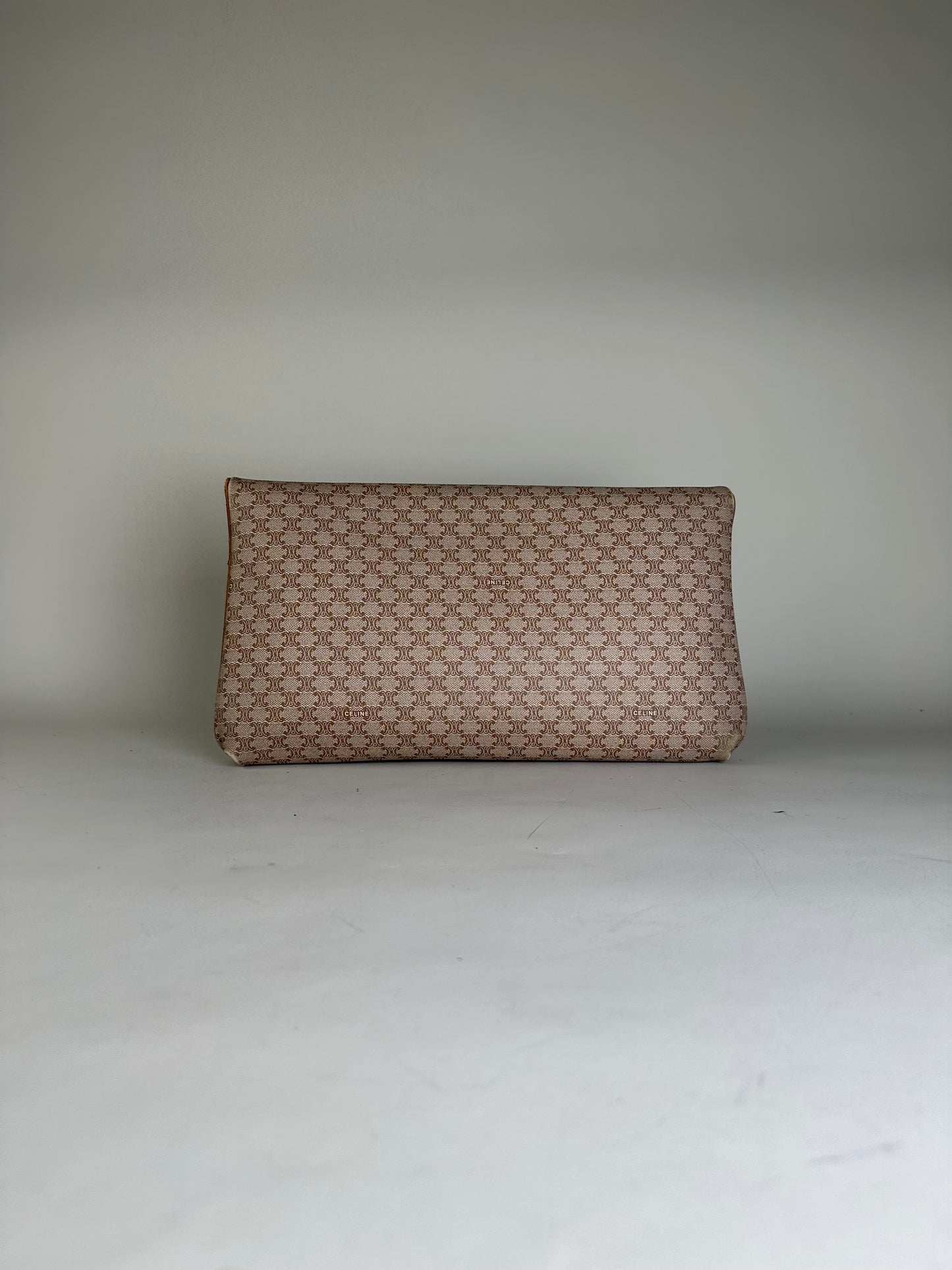 Vintage Celine Macadam Monogram Canvas Clutch Beige Brown