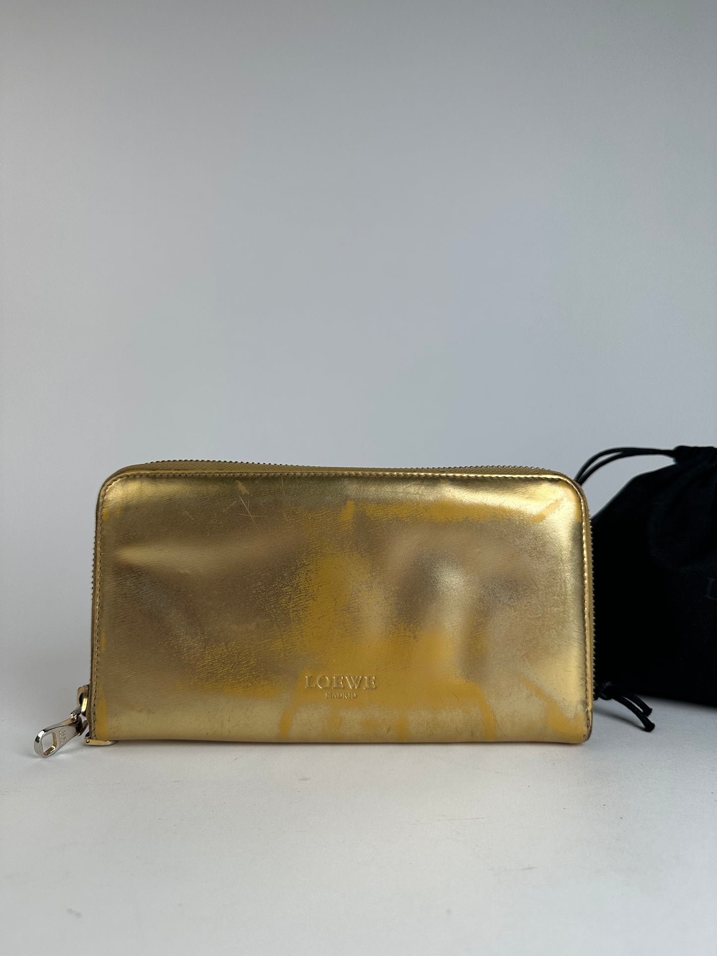 Vintage Loewe Madrid Leather Zippy Wallet Gold