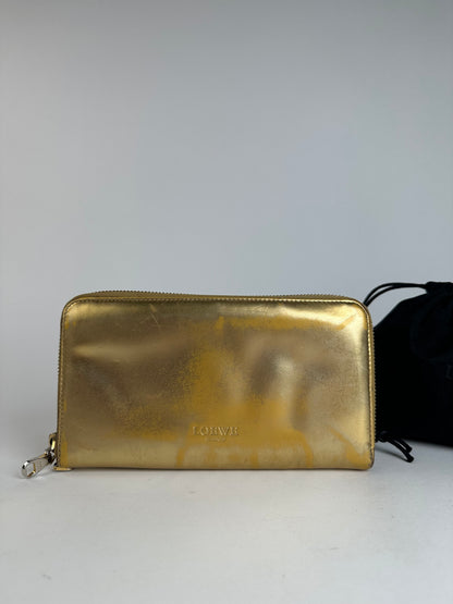 Vintage Loewe Madrid Leather Zippy Wallet Gold