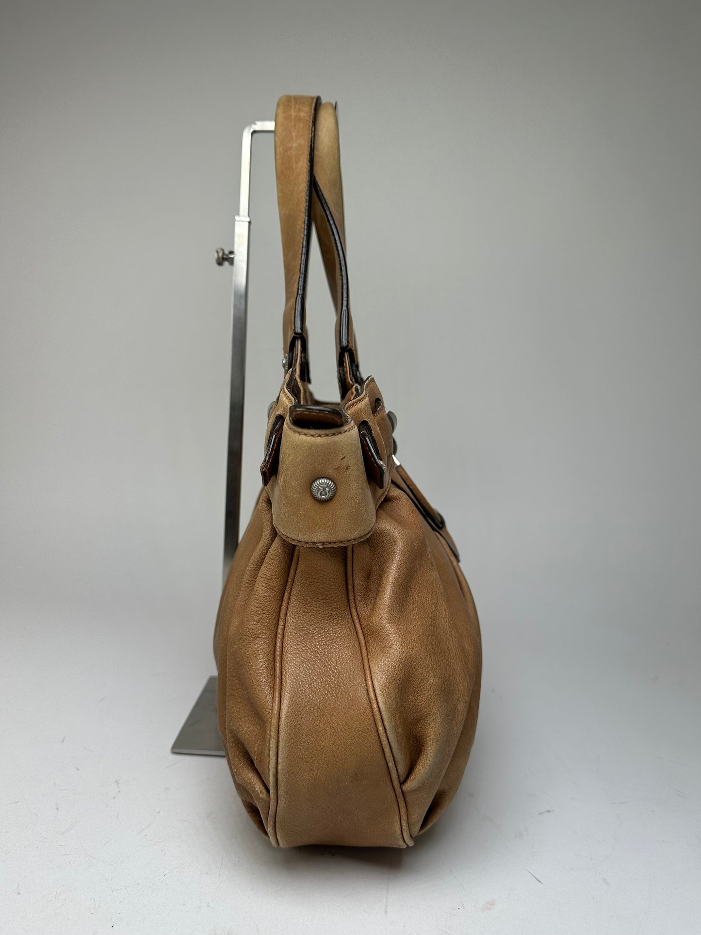 Vintage Salvatore Ferragamo Gancini Shoulder Bag Canvas Tan