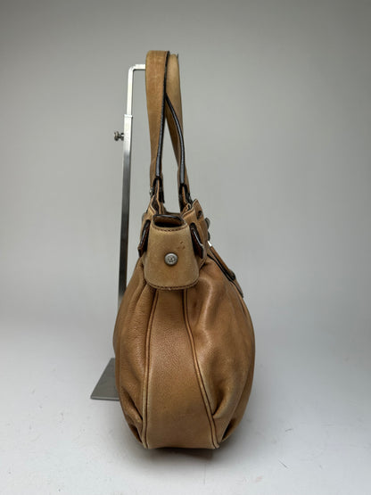 Vintage Salvatore Ferragamo Gancini Shoulder Bag Canvas Tan