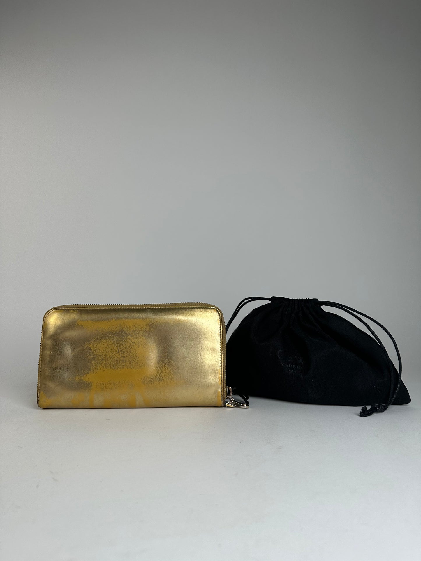 Vintage Loewe Madrid Leather Zippy Wallet Gold