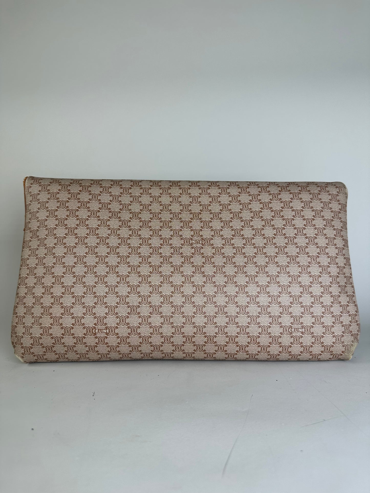 Vintage Celine Macadam Monogram Canvas Clutch Beige Brown