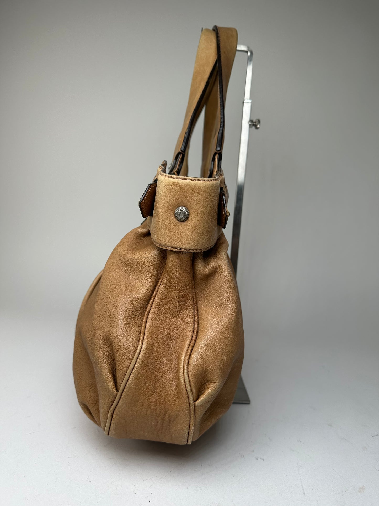 Vintage Salvatore Ferragamo Gancini Shoulder Bag Canvas Tan