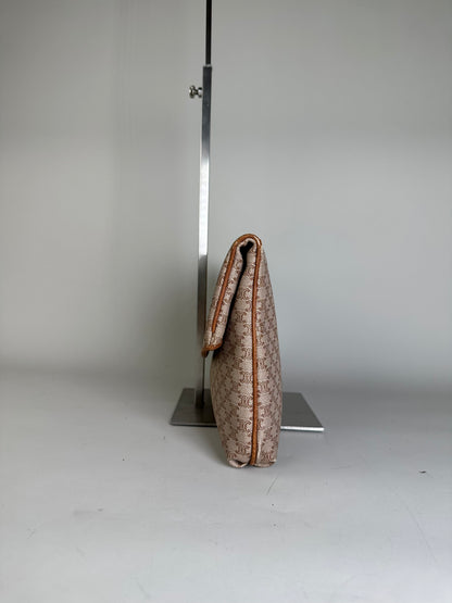 Vintage Celine Macadam Monogram Canvas Clutch Beige Brown