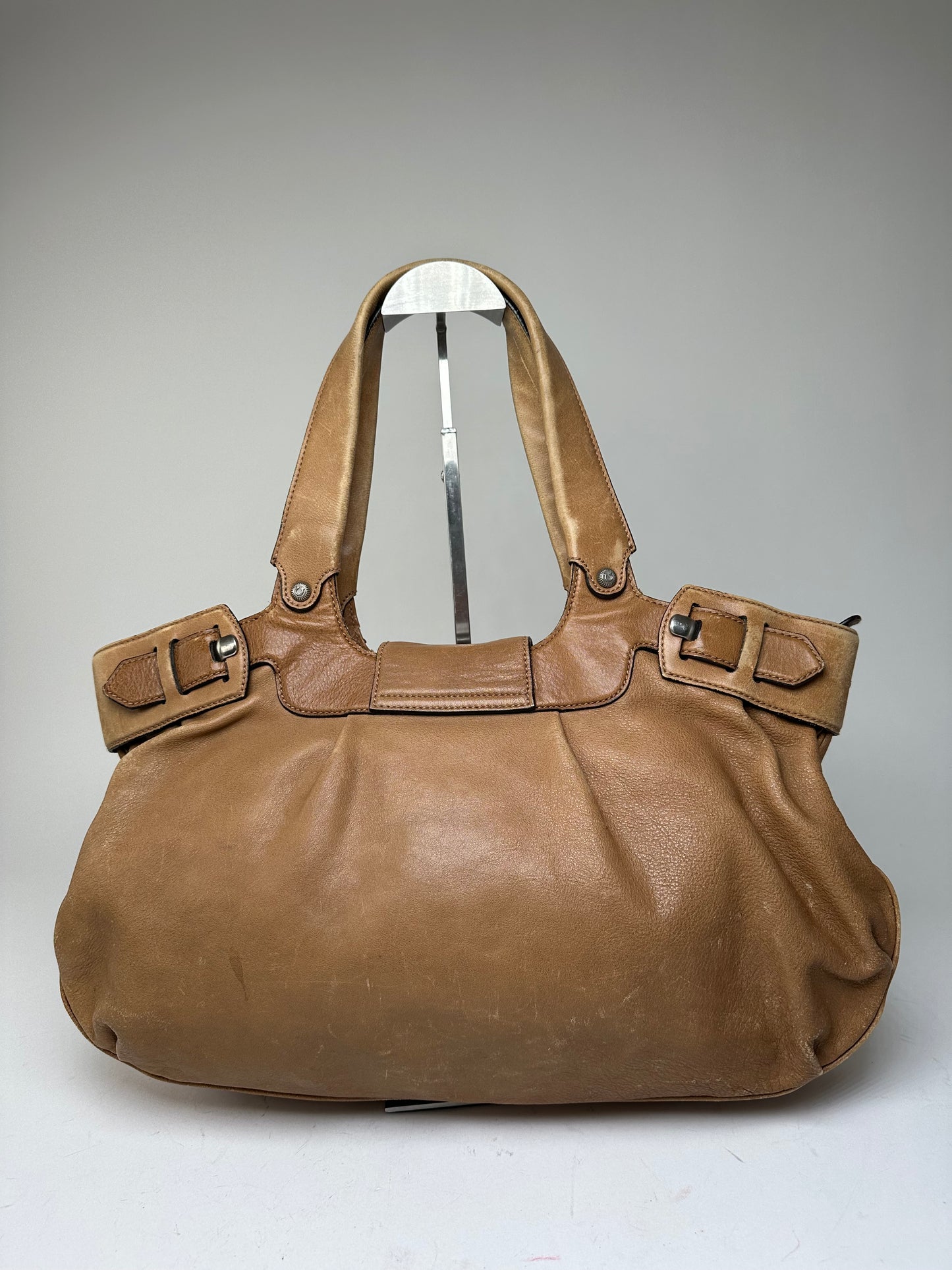 Vintage Salvatore Ferragamo Gancini Shoulder Bag Canvas Tan