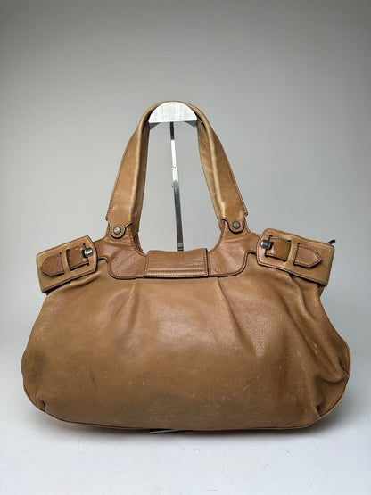 Vintage Salvatore Ferragamo Gancini Shoulder Bag Canvas Tan