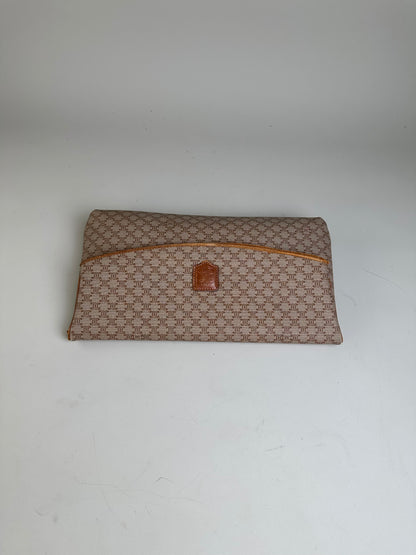 Vintage Celine Macadam Monogram Canvas Clutch Beige Brown