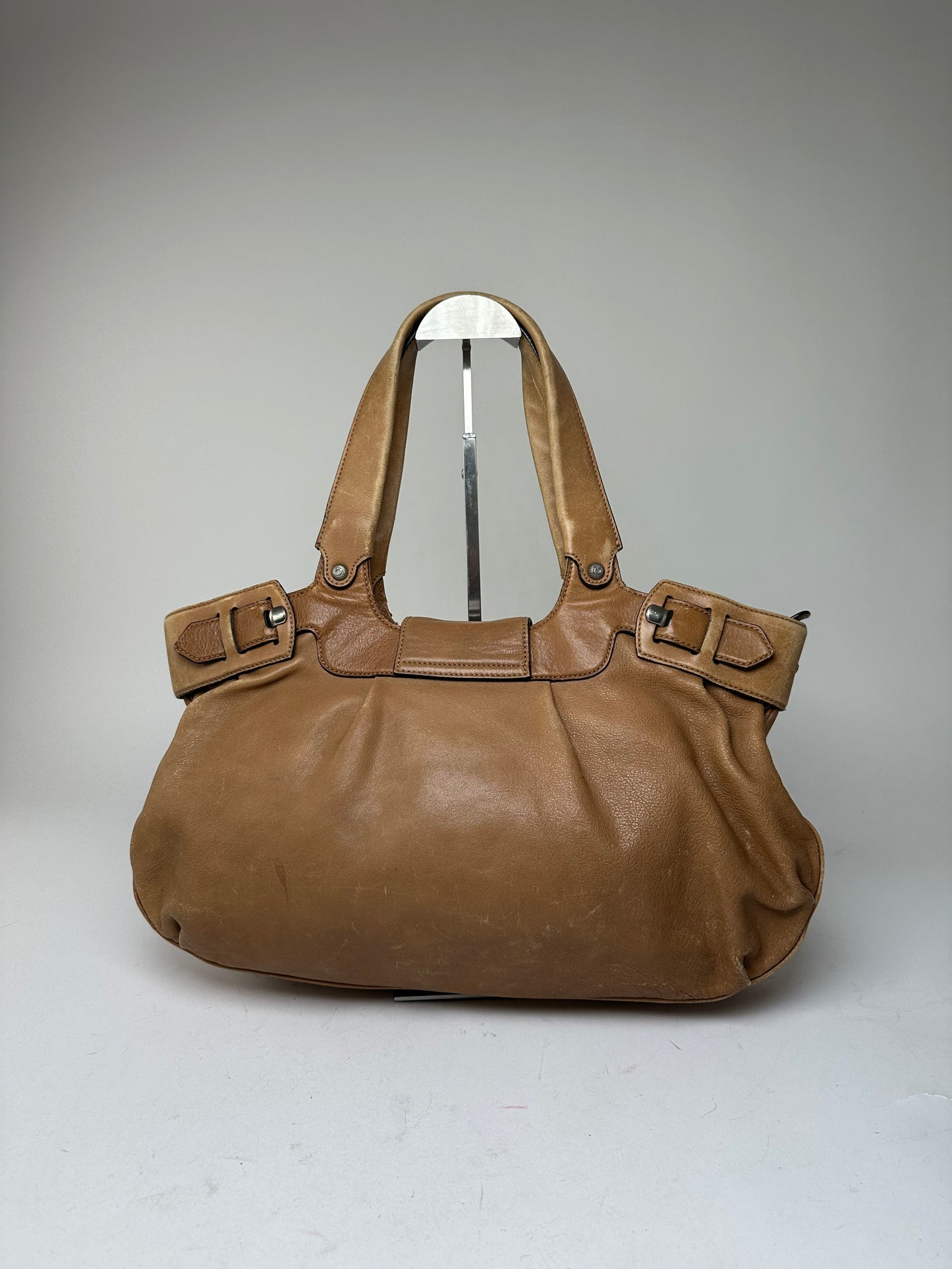 Vintage Salvatore Ferragamo Gancini Shoulder Bag Canvas Tan