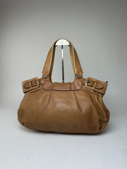 Vintage Salvatore Ferragamo Gancini Shoulder Bag Canvas Tan