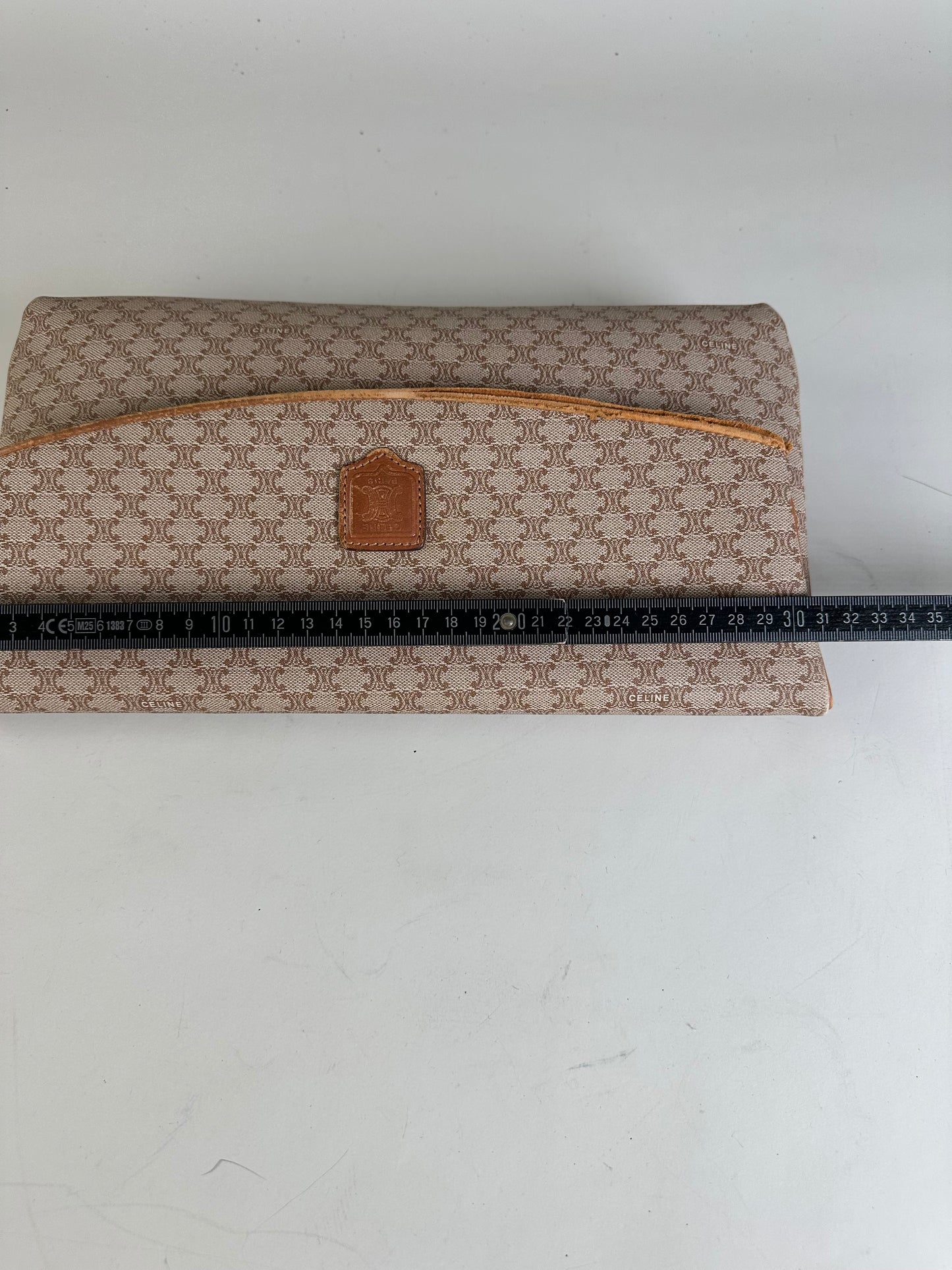 Vintage Celine Macadam Monogram Canvas Clutch Beige Brown