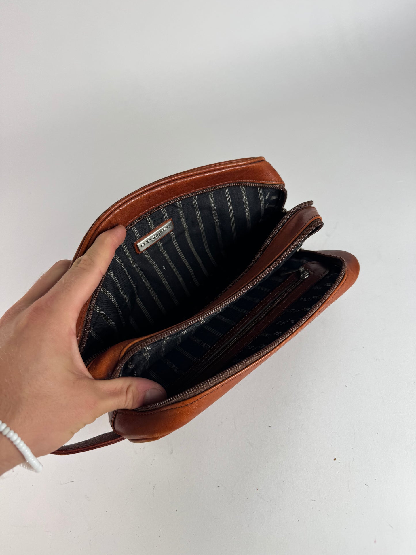 Pochette vintage en cuir Balenciaga orange marron