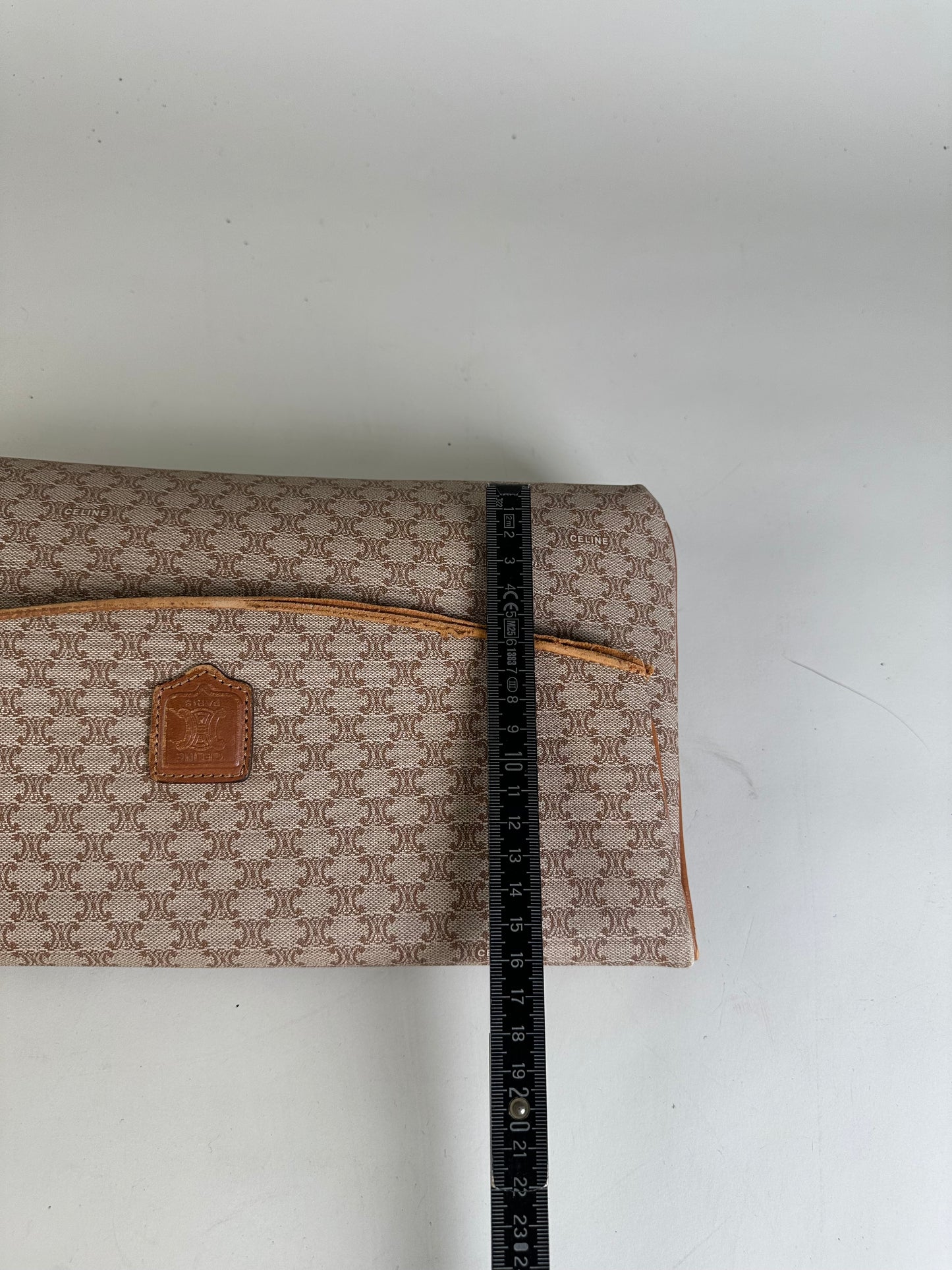 Vintage Celine Macadam Monogram Canvas Clutch Beige Brown