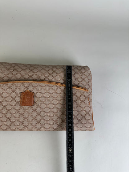 Vintage Celine Macadam Monogram Canvas Clutch Beige Brown