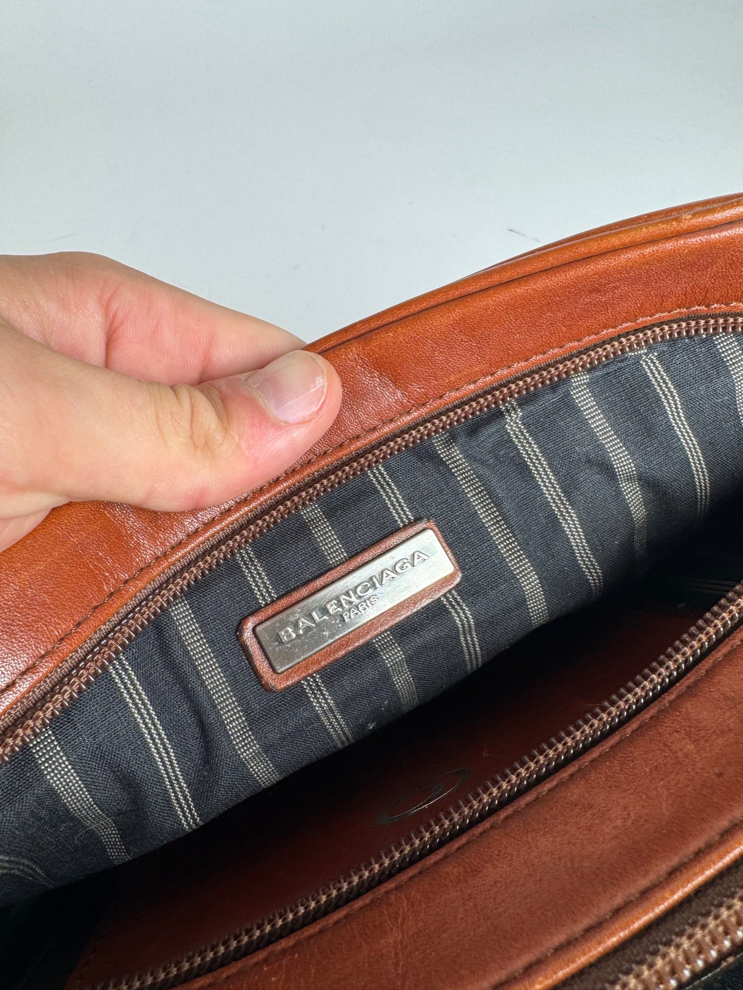 Pochette vintage en cuir Balenciaga orange marron