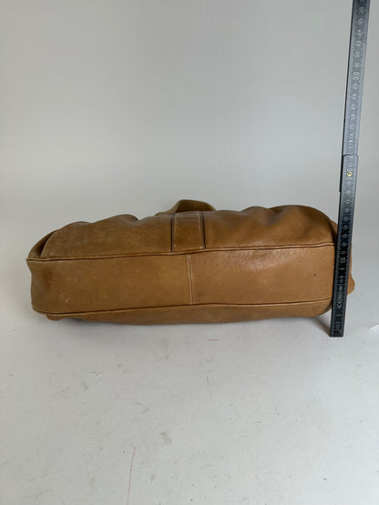 Vintage Salvatore Ferragamo Gancini Shoulder Bag Canvas Tan